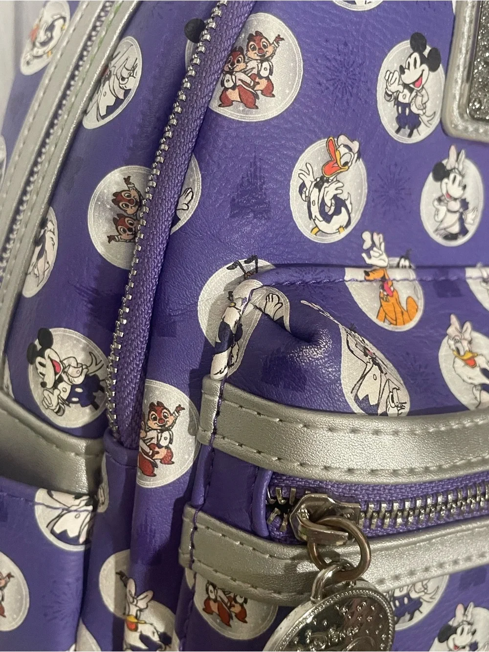 Disney 100th Anniversary Loungefly Mini Backpack Bag Mickey Platinum Purple Spot